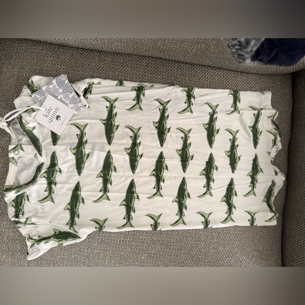 kate quinn White with Green Shark Pattern